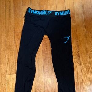 Gymshark Black Leggings with Blue Logo